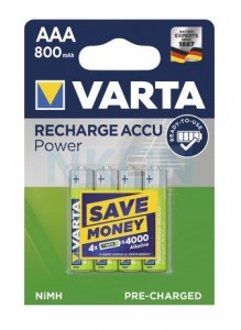 Аккумулятор NI-MH, VARTA POWER AAA 800mAh 4шт.