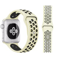 РЕМЕШОК СИЛИКОНОВЫЙ ДЛЯ APPLE WATCH 38/40mm и 42/44 mm(бежевый с черным)