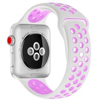 РЕМЕШОК СИЛИКОНОВЫЙ ДЛЯ APPLE WATCH 38/40mm и 42/44 mm(белый с розовым)