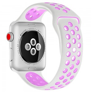 РЕМЕШОК СИЛИКОНОВЫЙ ДЛЯ APPLE WATCH 38/40mm и 42/44 mm(белый с розовым)