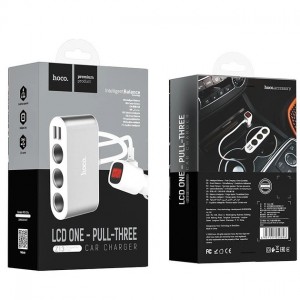 Автомобильная зарядка HOCO Z13 LCD One‑Pull Three Car Charger