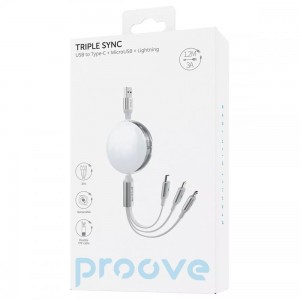Кабель Proove Triple Sync 3 in 1 Type-C + Micro USB + Lightning (1.2m)
