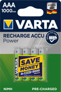 Аккумулятор NI-MH, VARTA POWER AAA 1000mAh 4шт.
